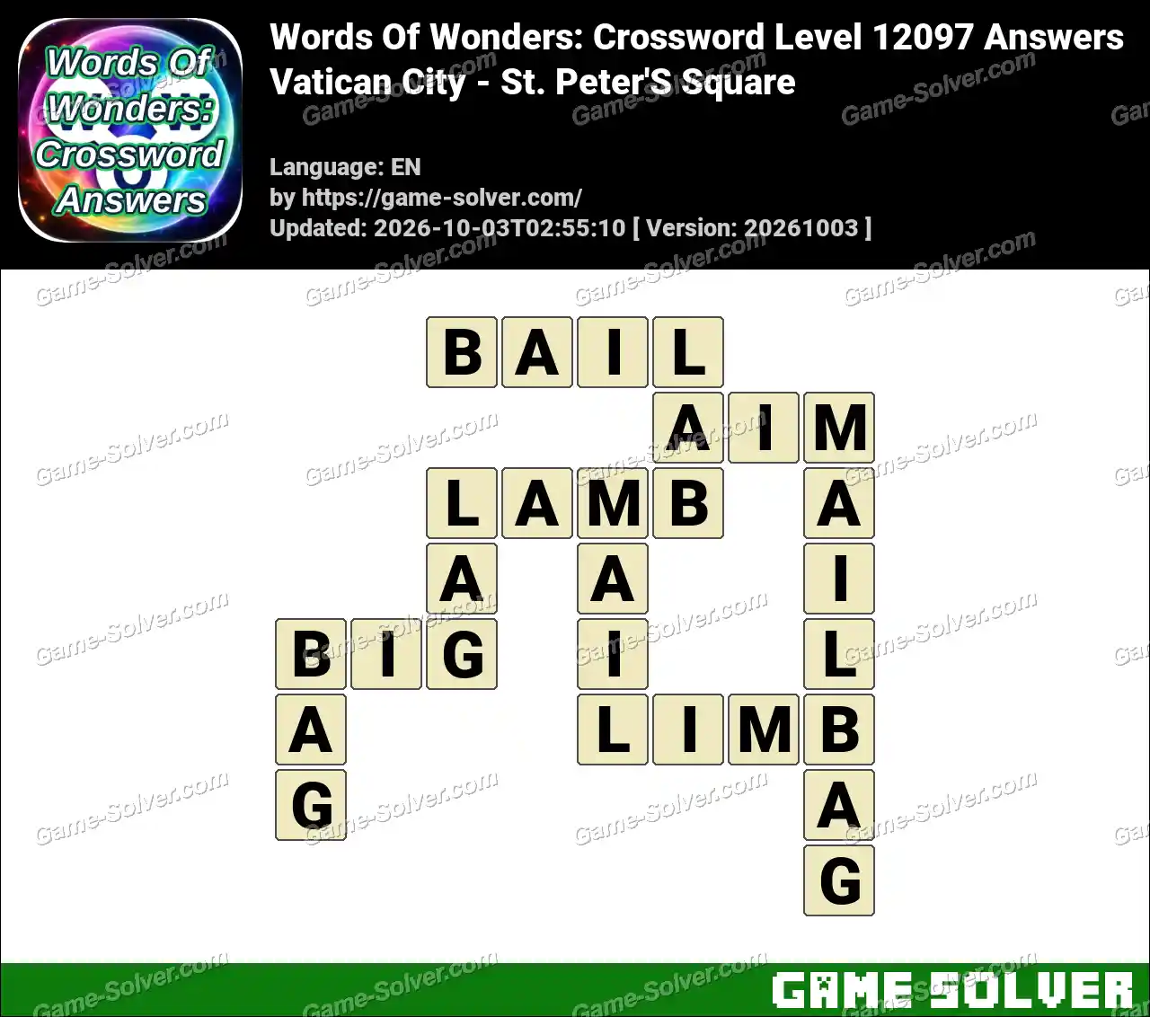 Words Of Wonders: Crossword Level 12097 Answers – Vatican City – St. Peter’S Square